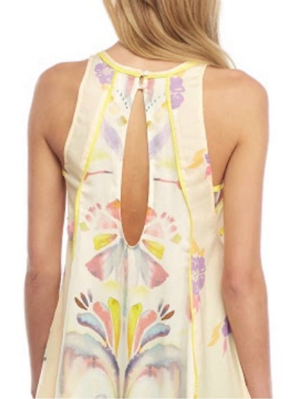 Free People Dream Free Tunic Dress Abstract Floral Pockets Cutout Women’s Large - Picture 2 of 10